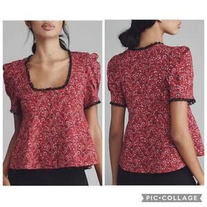 New with Tags Anthropologie Maeve Puff-Sleeve Babydoll Top